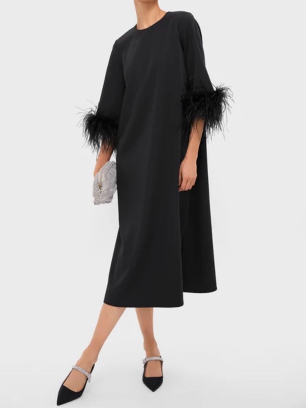 Tuckernuck Black Feather-Cuff Midi Dress